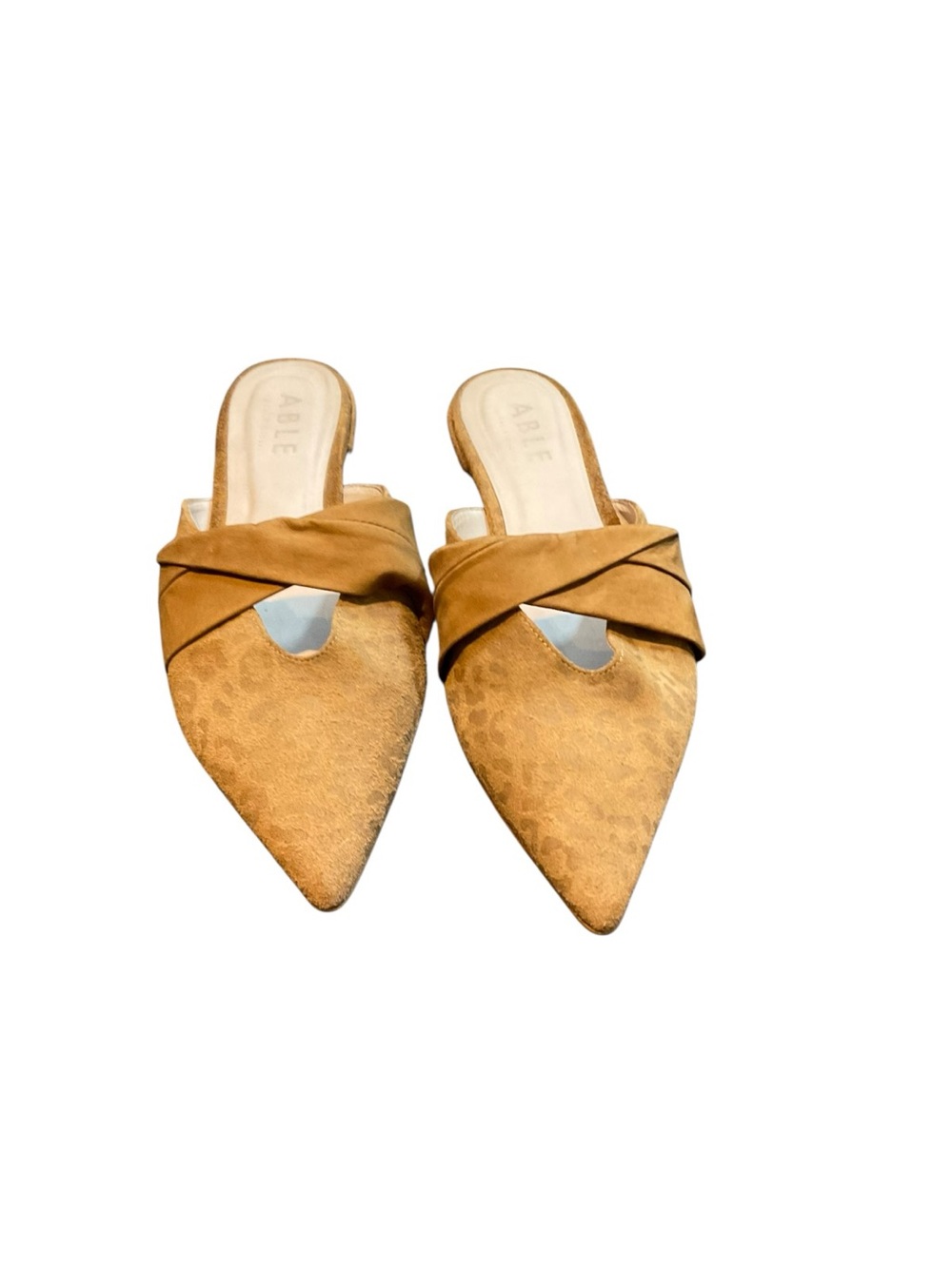 Able Women's Camel Pointed-Toe Slide Mules with Cross Strap
